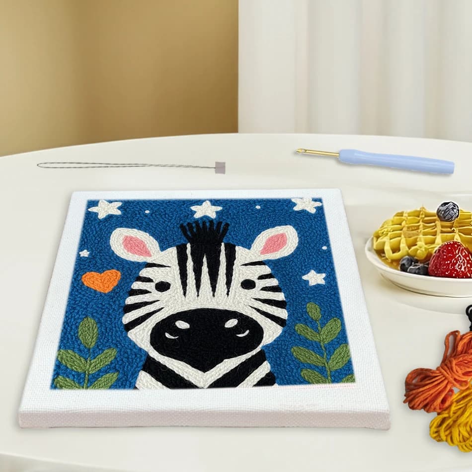 CHENISTORY Punch Needle Embroidery Kit Zebra animals 25x25cm/9.84x9.84inch Embroidery Beginner Kit Gift Hand Kit Wall Art
