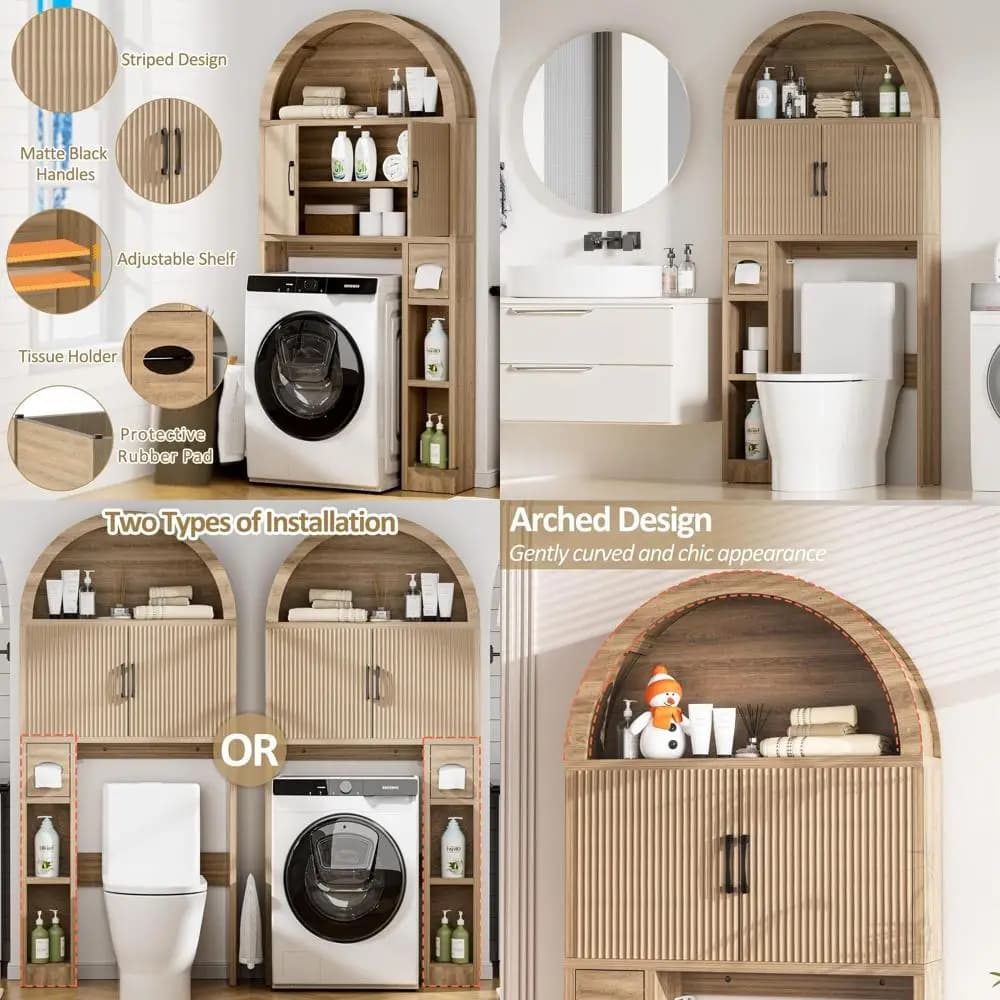Mobiletto portaoggetti da posizionare sopra il WC, organizer da bagno autoportante, mobiletto ad arco da bagno sopra il WC con porta carta igienica