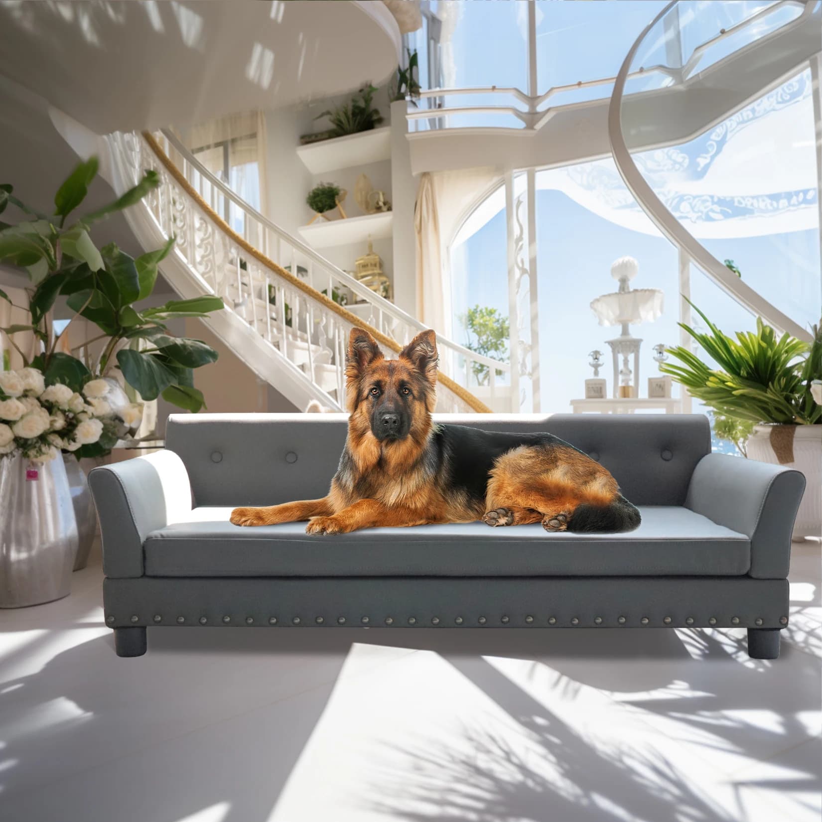 BINGOPAW lettino rettangolare per cani di taglia media e grande, divano letto per cani rialzato durevole, comodo divano per cani, divano moderno per cani