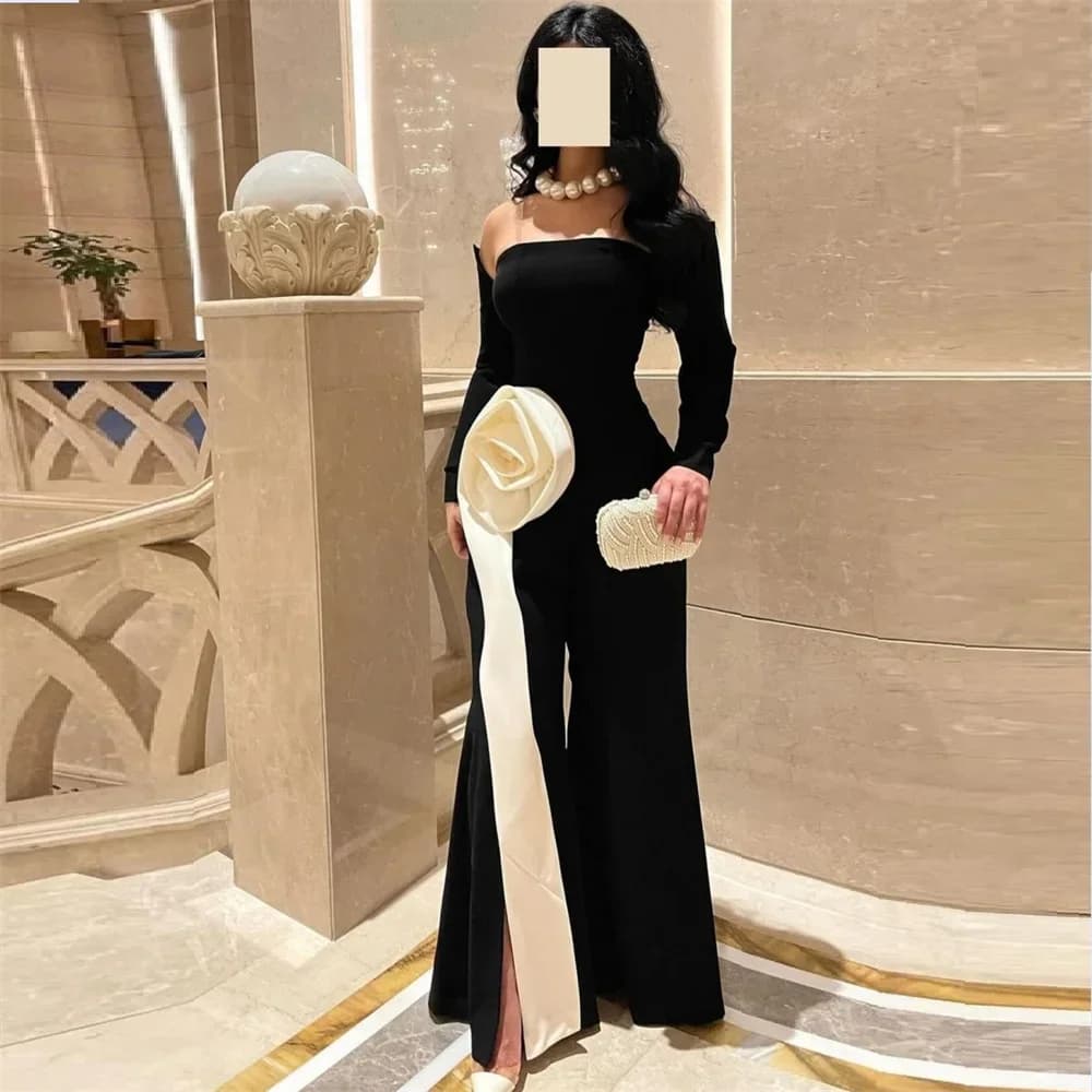 Abito da ballo personalizzato Arabia Saudita Dearin Pantaloni asimmetrici Gonne alla caviglia Fiore rosa 3D Abiti da cerimonia su misura da sera
