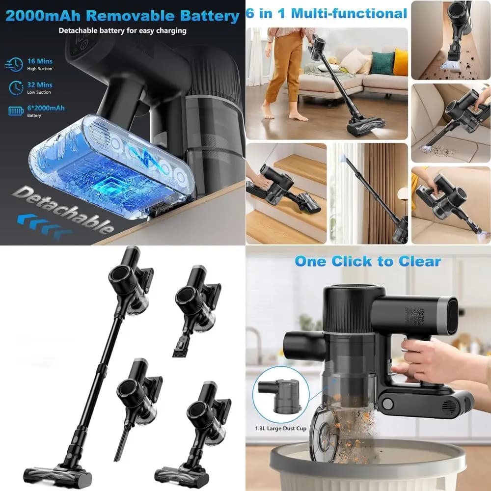 Vacuum Cleaner in Bastone Powerful by 40,000 Pa 450W with Refill Base in Muro, Lightweight for Domestic Animals, Pavimenti Duri e Tappeti