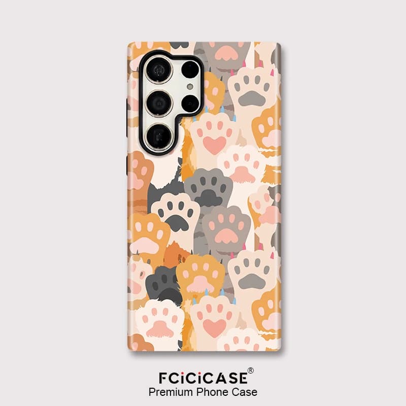 Fcicicase S24 S25 Custodia per telefono con stampa zampa di gatto per Samsung Galaxy S23 Ultra A26 A16 S20 FE A56 A36, Cover posteriore a doppio strato
