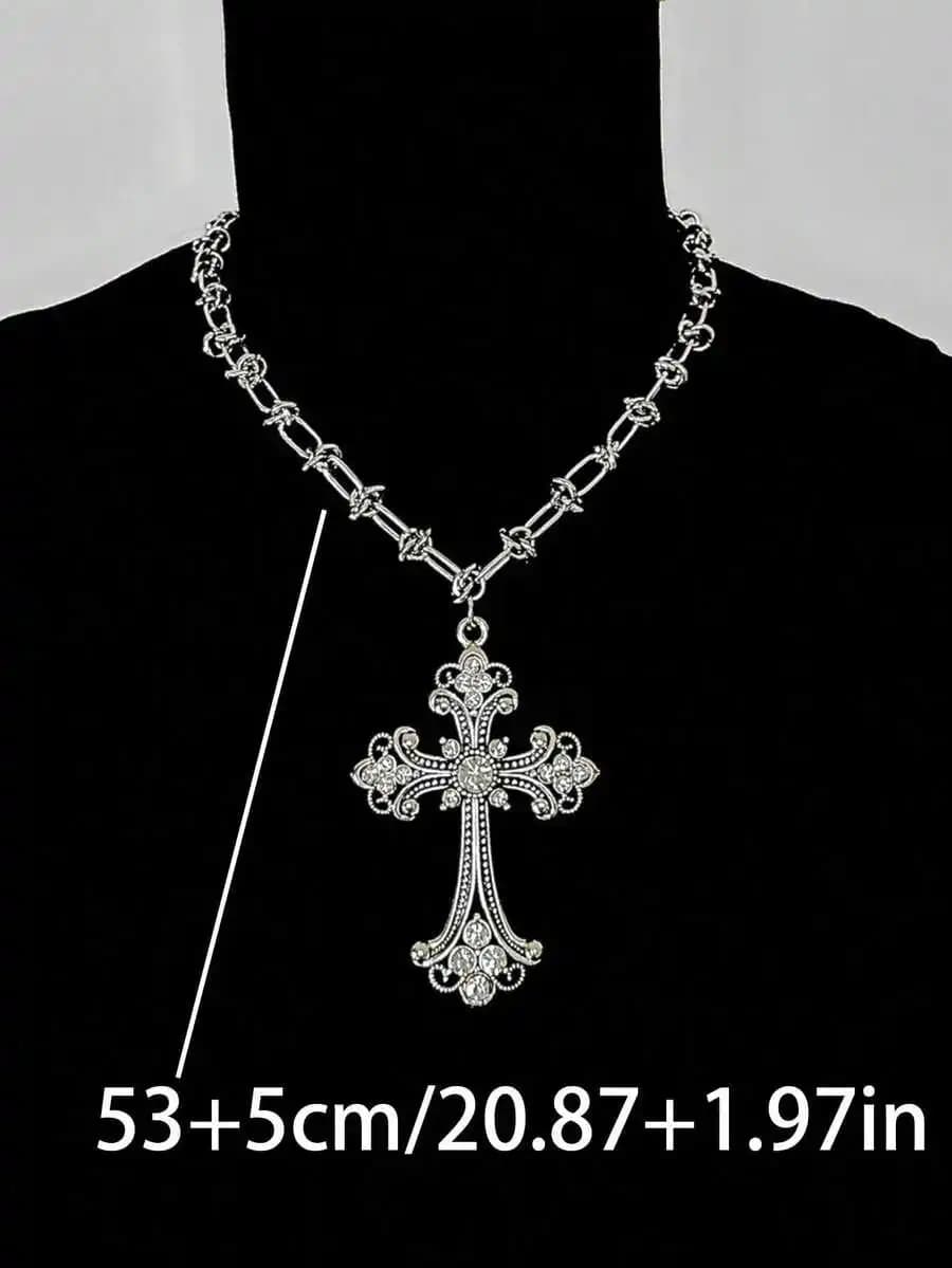 Collana con ciondolo a croce con strass e catena annodata, stile gotico, gioielli alla moda per donna