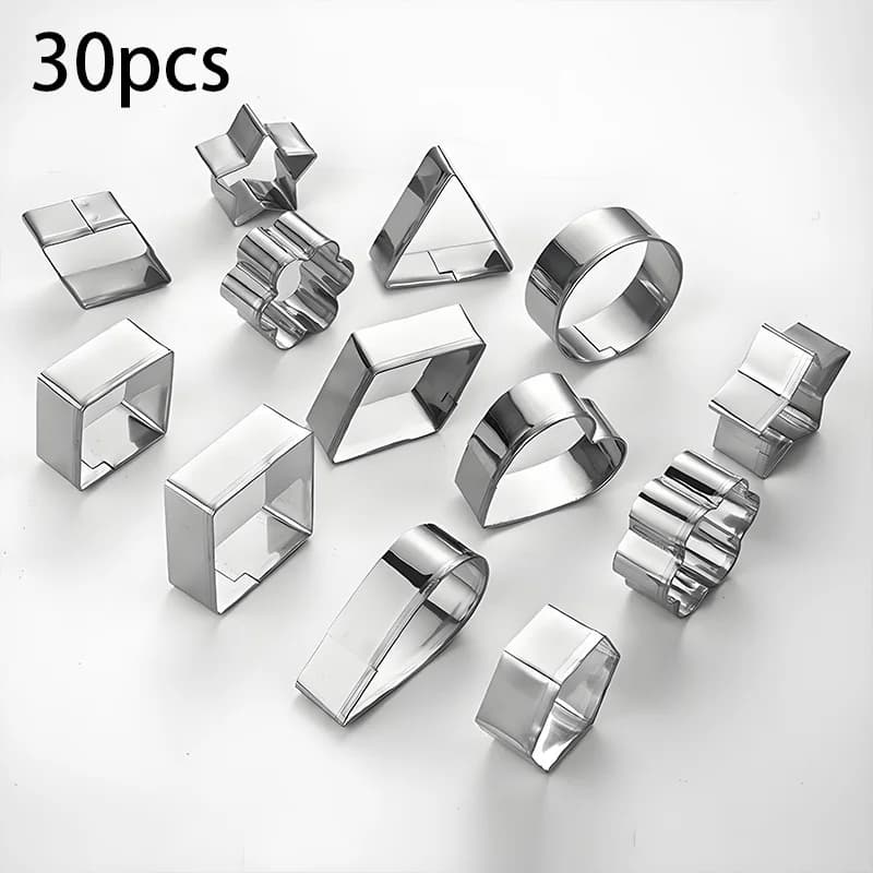 30 pezzi piccolo set di formine per biscotti per torte geometriche in acciaio inossidabile rotondo quadrato a forma di cuore strumento di cottura sicuro per alimenti torte fai da te facile da usare