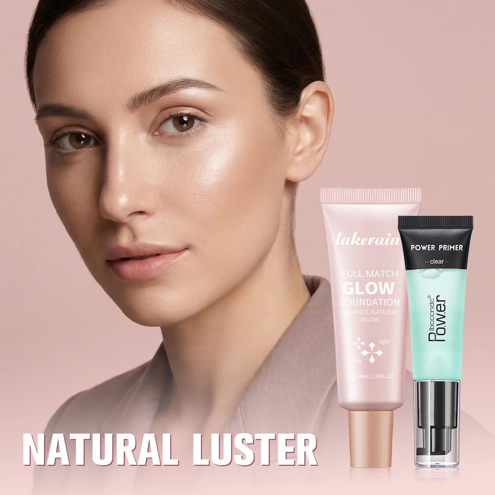 Gel Primer Power Grip and Fondotinta Illuminante, Levigante per le Pelle, Pori Invisibili, Schiarente, Tono della Pelle Luminoso, Kit Trucco per Principianti