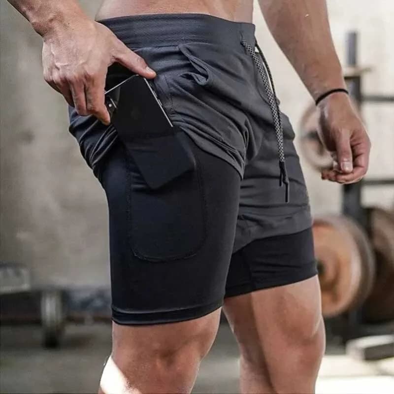 Pantaloncini sportivi da palestra estivi da uomo Doppio strato Allenamento ad asciugatura rapida Allenamento Fitness Ciclismo Alpinismo Pantaloni da jogging