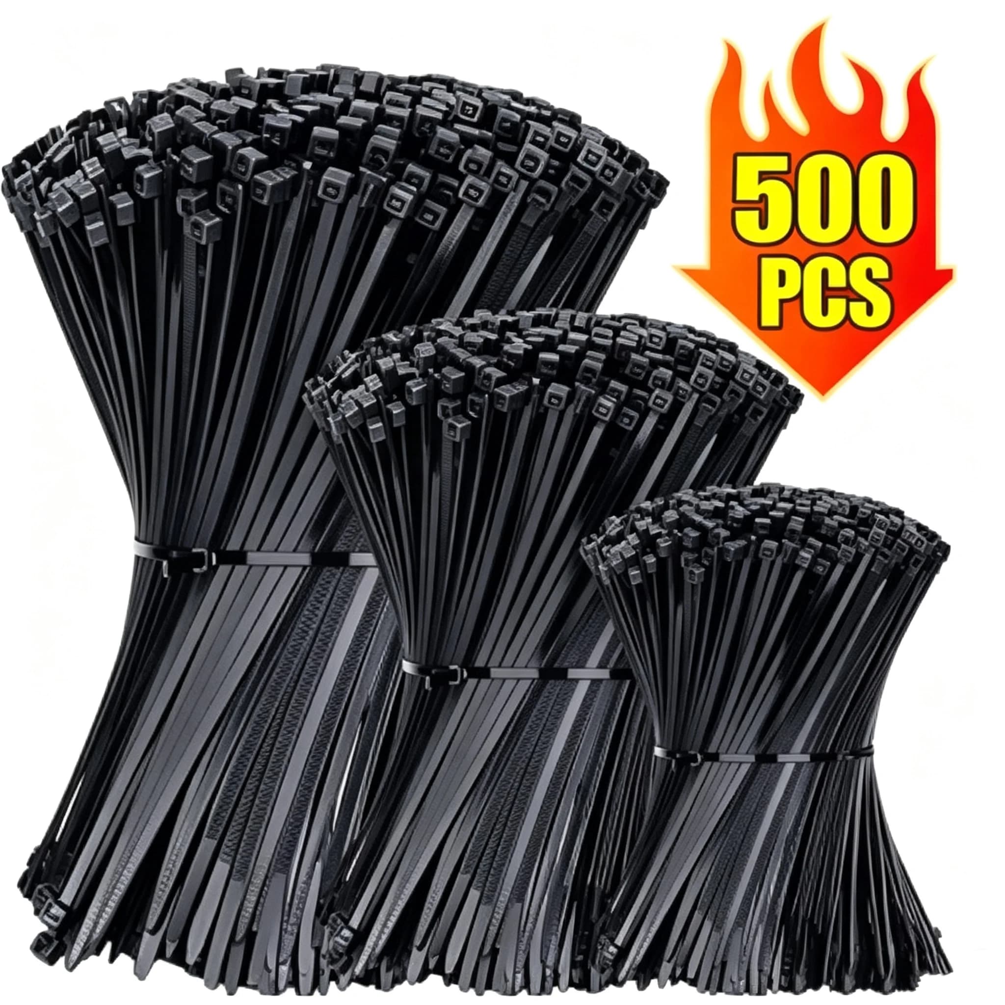 500Pcs Nylon Cable Ties Self-locking Cord Ties Straps Adjustable Cables Fastening Loop Home Office Wire Zip Ties Wholesale