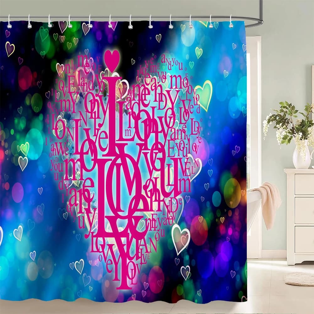1 pezzo di tessuto impermeabile per tenda da doccia in poliestere con motivo amore rosa, tenda divisoria per bagno di San Valentino, con ganci