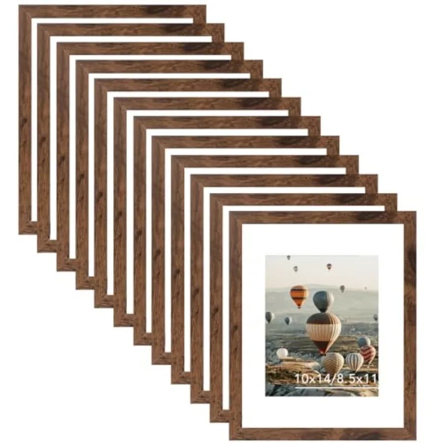 Set di 12 Cornici 10x14 per Esposizione di Quadri Diamantati 30x40 cm, 8.5x11 con Passepartout o 10x14 Senza Cornice, Galleria da Parete in Legno