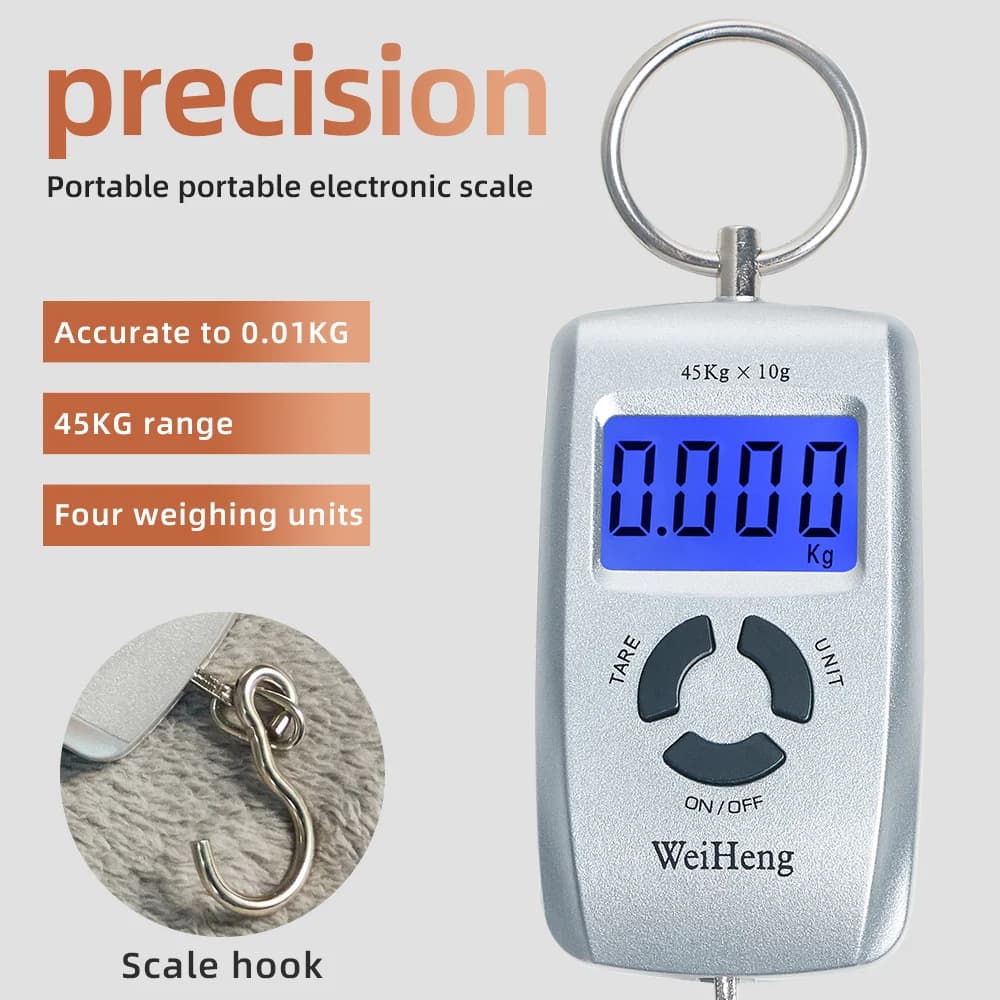 45kg/10g Bilancia per bagagli Mini bilancia digitale per la pesca Bagagli da viaggio Bilancia per appendere il peso Strumento elettronico pratico per il peso tascabile