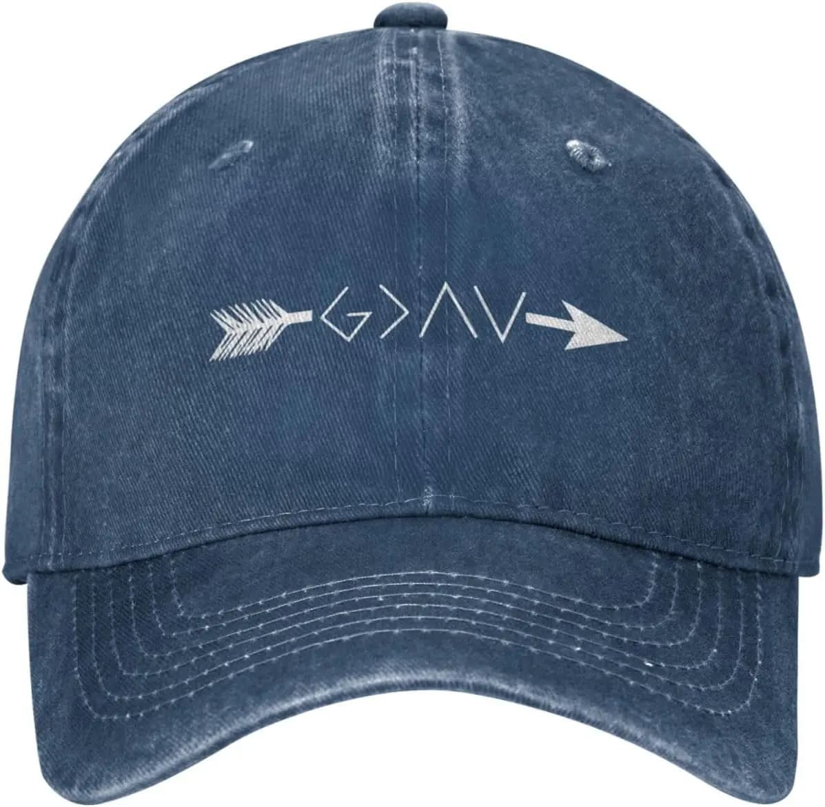 Cappellino da baseball in cotone regolabile con stampa distressed 'God Is Greater Than The Lows Arrow', stile casual