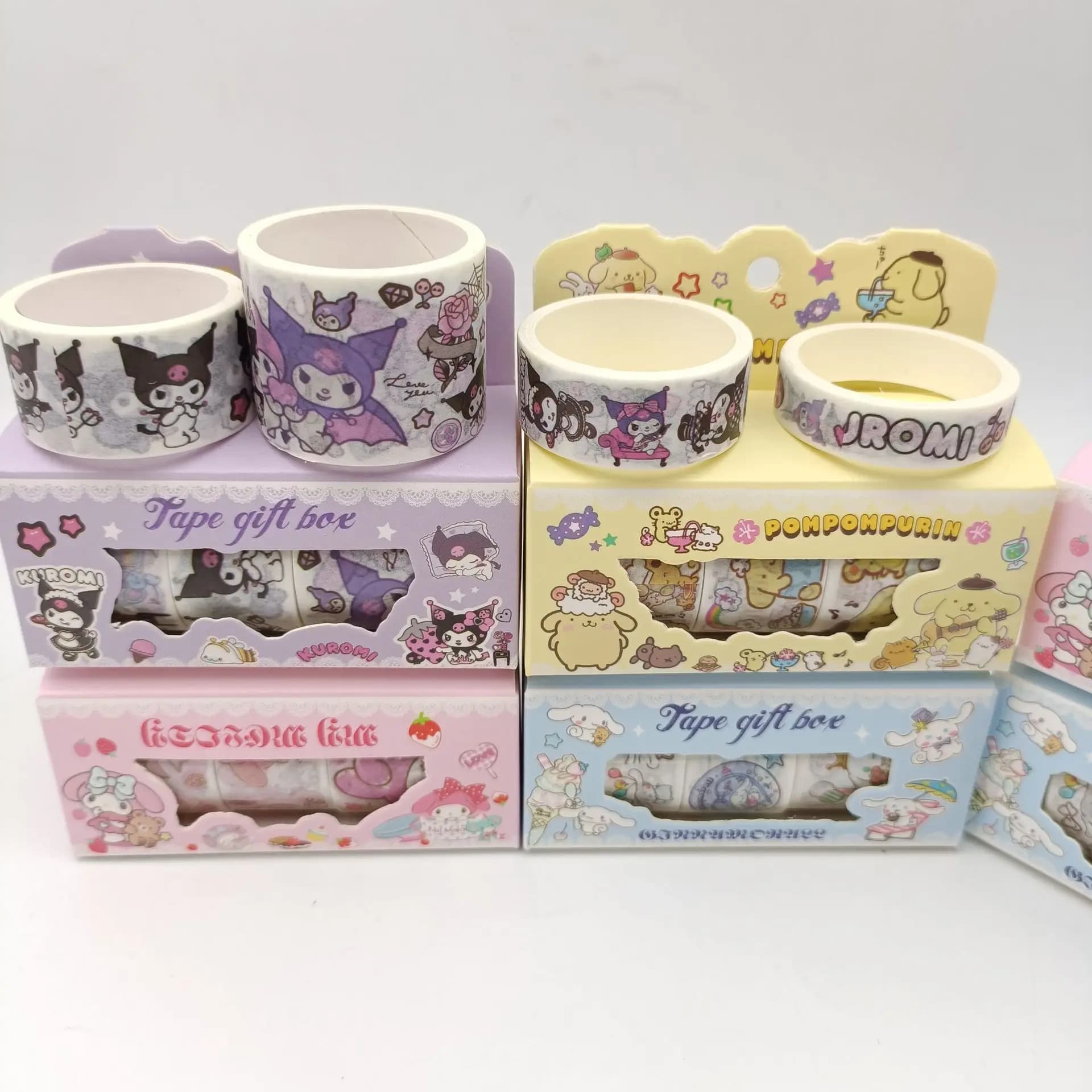 4box/lot Sanrio Kuromi Melody Cinnamoroll Washi Stickers Tapes Cute Scrapbooking DIY Decorative Sticker Album Stick Label