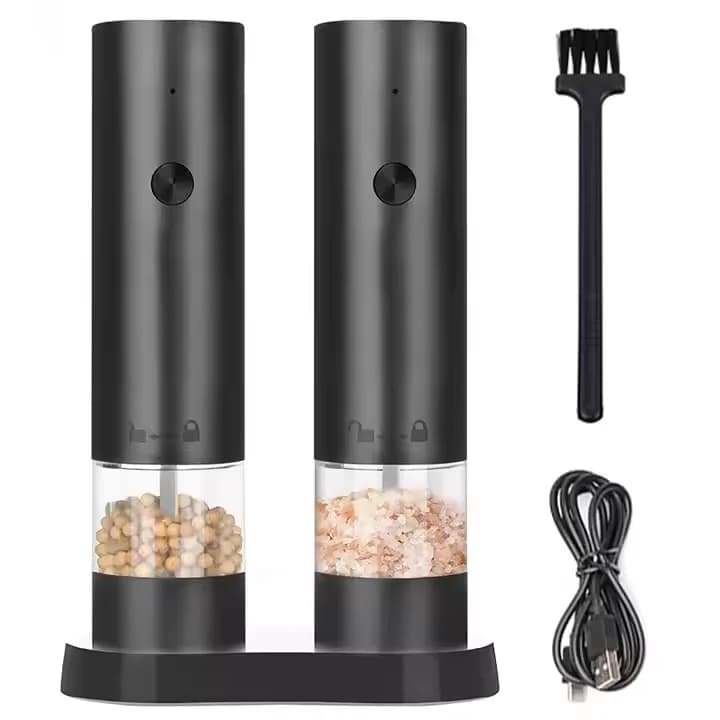 Set macina sale e pepe elettrico ricaricabile USB, grossolanità regolabile, mulino automatico per spezie e erbe con utensile da cucina di base