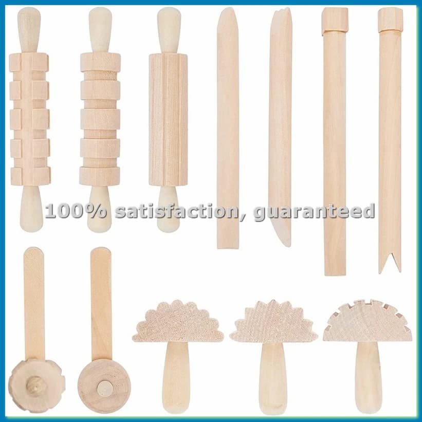 Set di 12 Utensili per Argilla e Pasta Modellabile, Include Rulli e Martello, Strumenti in Legno per Ceramica, Stampi per Arte in Argilla -ABRM