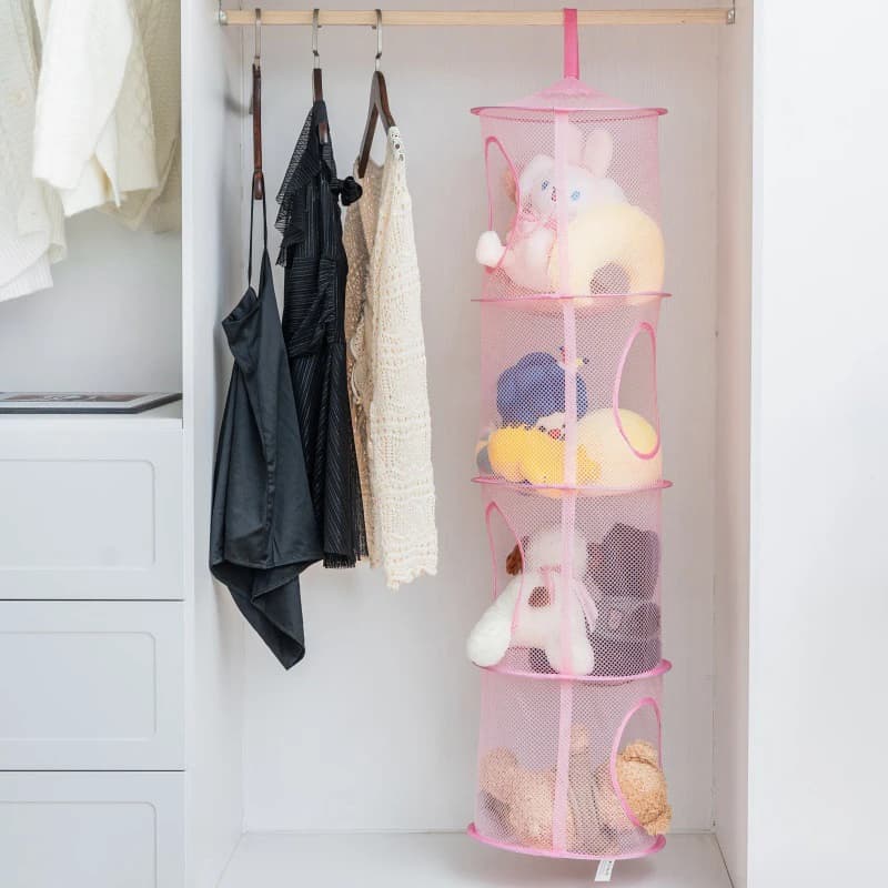 Foldable Plush Animal Storage Net 4 Compartments Hanging Mesh Toy Storage Hammock For Kids Room Toys Gloves Hats Socks