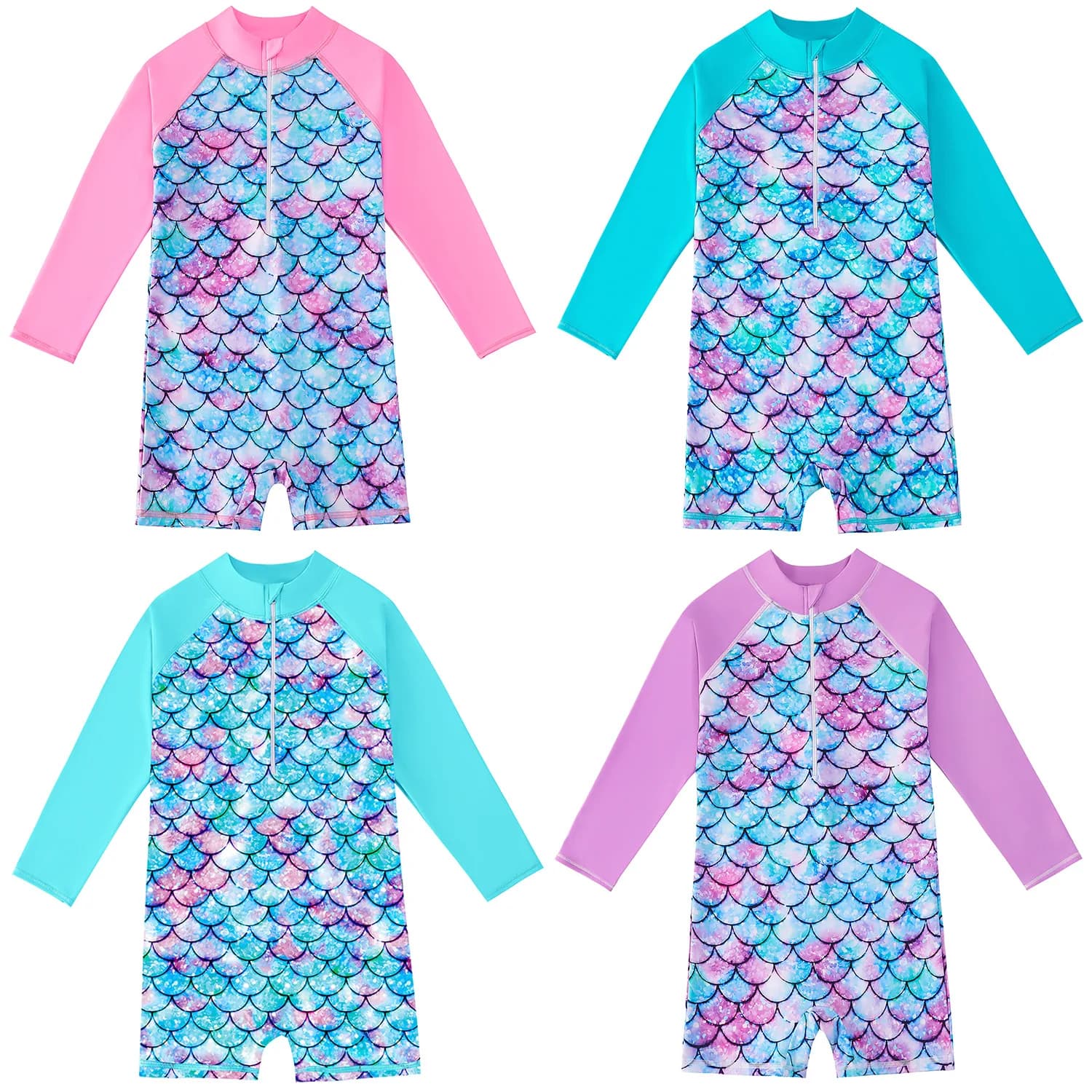 Summer swimsuit for long sleeved girls, mermaid model, whole, with UV protection, for surfing.