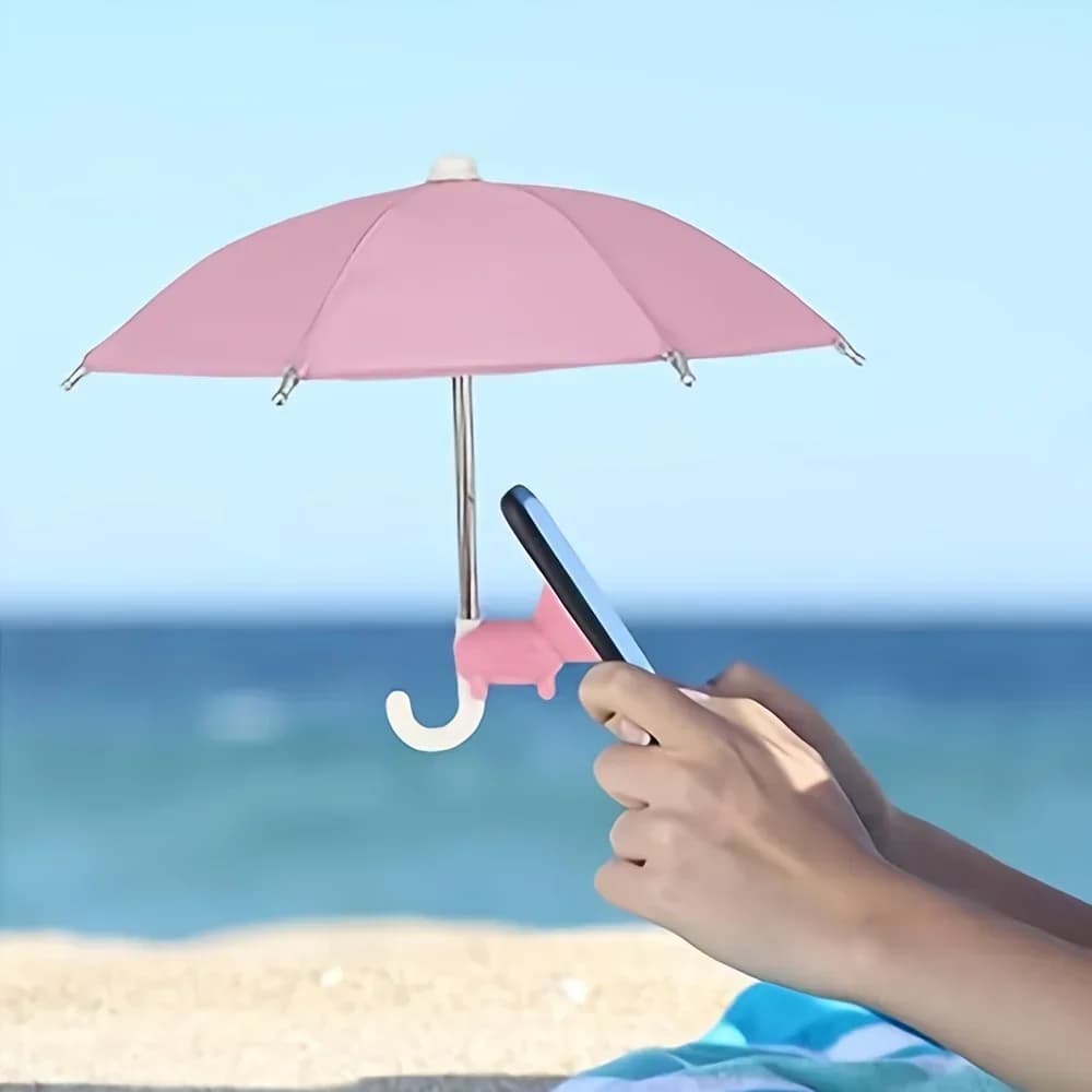 Mini ombrellone per smartphone con supporto a ventosa, copertura parasole antiriflesso per esterni, supporto per telefono per auto moto