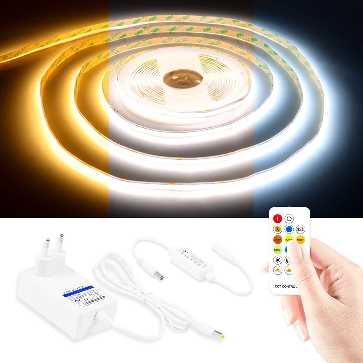 Strisce LED COB CCT 24V dimmerabili 8mm 576LED/M Nastro LED flessibile per la decorazione della stanza 3000K 4000K 6000K 2M 5M 10M - Spina UE