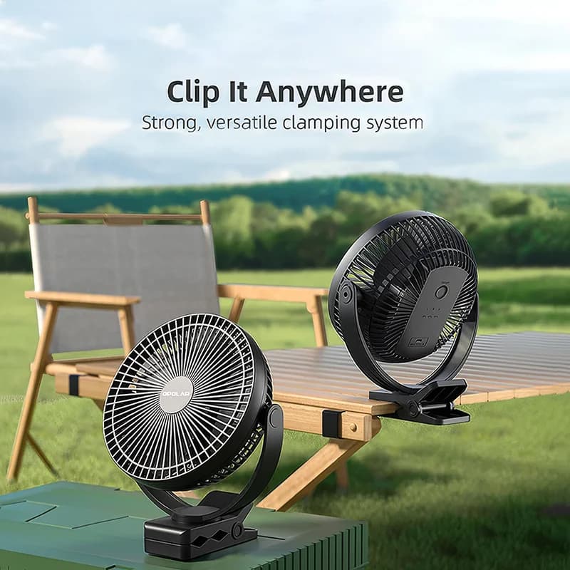 OPOLAR 8inch Rechargeable Clip Fan Strong Silent Wind Mini USB Fan Camping Home Outdoor 10,000mAh