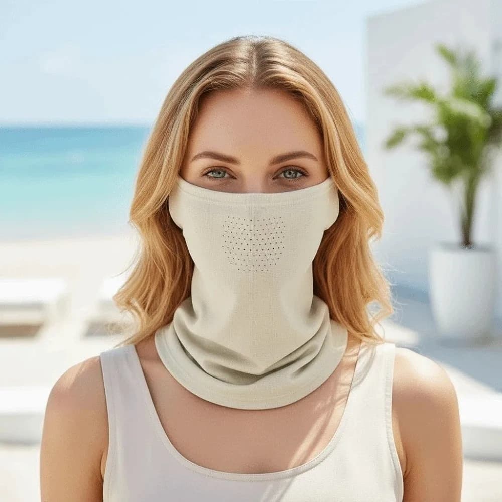Maschera Protettiva Solare Elastica e Traspirante per Lavoro all'Aperto, Sciarpa Sottile Monocolore Leggera con Gancio per Protezione Solare del Viso per Donne