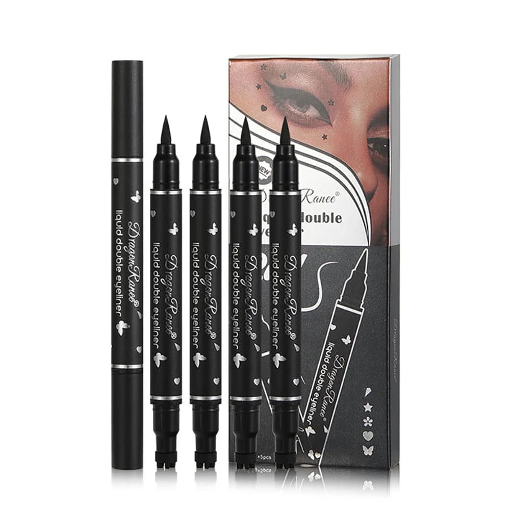 Double-headed Black Eyeliner Pencil With Stamp Waterproof Eye Makeup Long Lasting For Girls