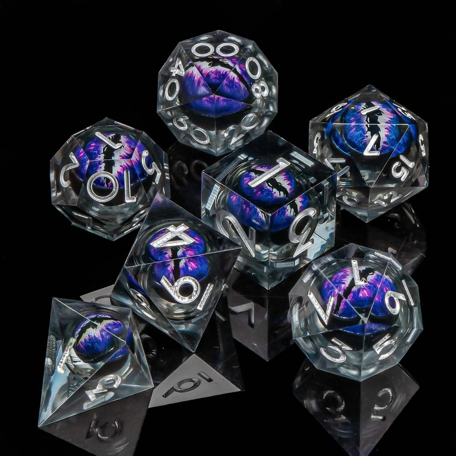 Set di dadi Beholder Eye con nucleo liquido Sharp Edge DND, 7 dadi poliedrici Dungeon e Dragon D&D, dadi per giochi di ruolo RPG D e D