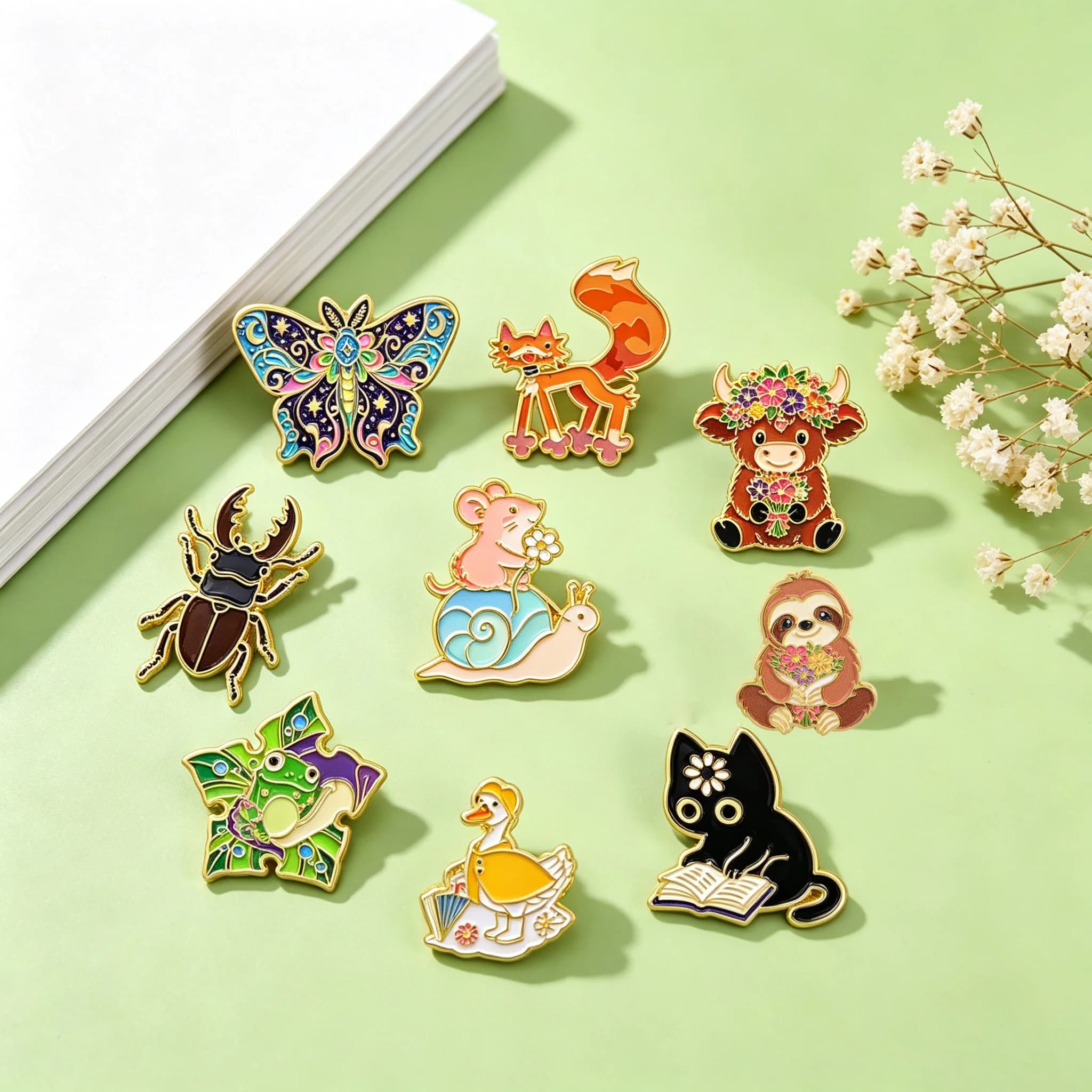 Highland Cow Frog Reading Cat Goose Brooch Animal Enamel Pins Badges for Backpacks Lapel Pin Collection Gifts Accessories