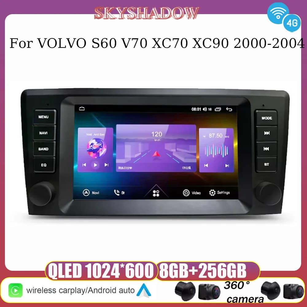 Andorid Per VOLVO S60 V70 XC70 XC90 2000-2004 Lettori Video Multimediale Per Auto Senza Fili CarPlay Navigazione Bluetooth Schermo Radio