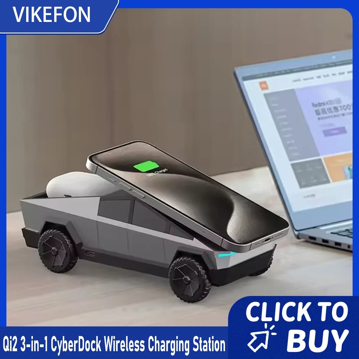 VIKEFON Qi2 table support CyberDock 3 in 1 wireless charging station for IPhone16 15 14 13 12 Pro Max, AirPods, IWatch