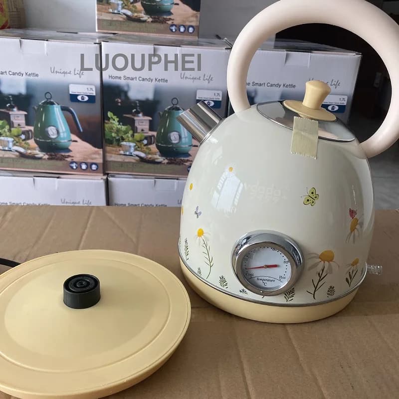 1,7 liters European style electric kettle with temperature display, hot water kettle, automatic shutdown, 304 stainless steel teapot, 1850 W