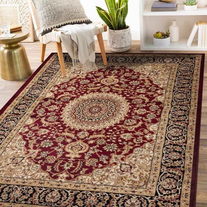 Traditional Oriental Medallion Rug Burgundy Carpet Living Room Rug