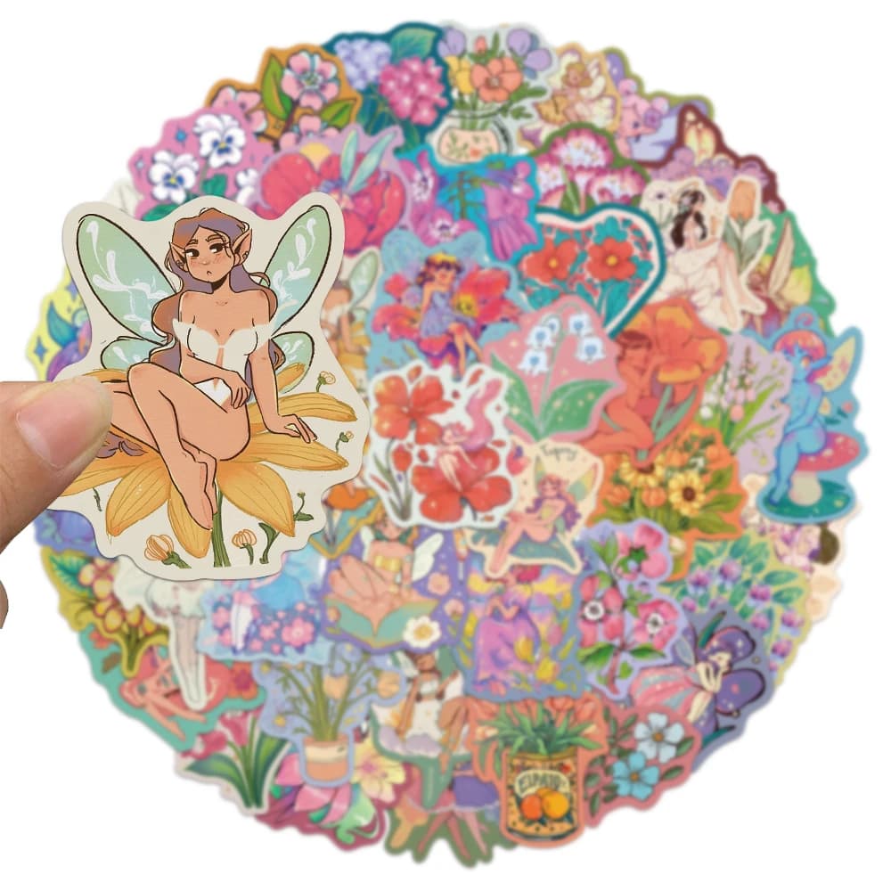 50 pezzi di fata dei fiori adesivi simpatico cartone animato portafoglio fai da te scrapbook custodia per telefono adesivi decorativi per tablet portatile