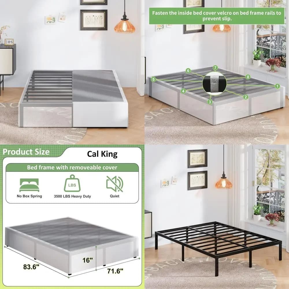 King Size 16 Cal bed with white skirt, container, without slats, durable, easy to mount, silent support for mattress