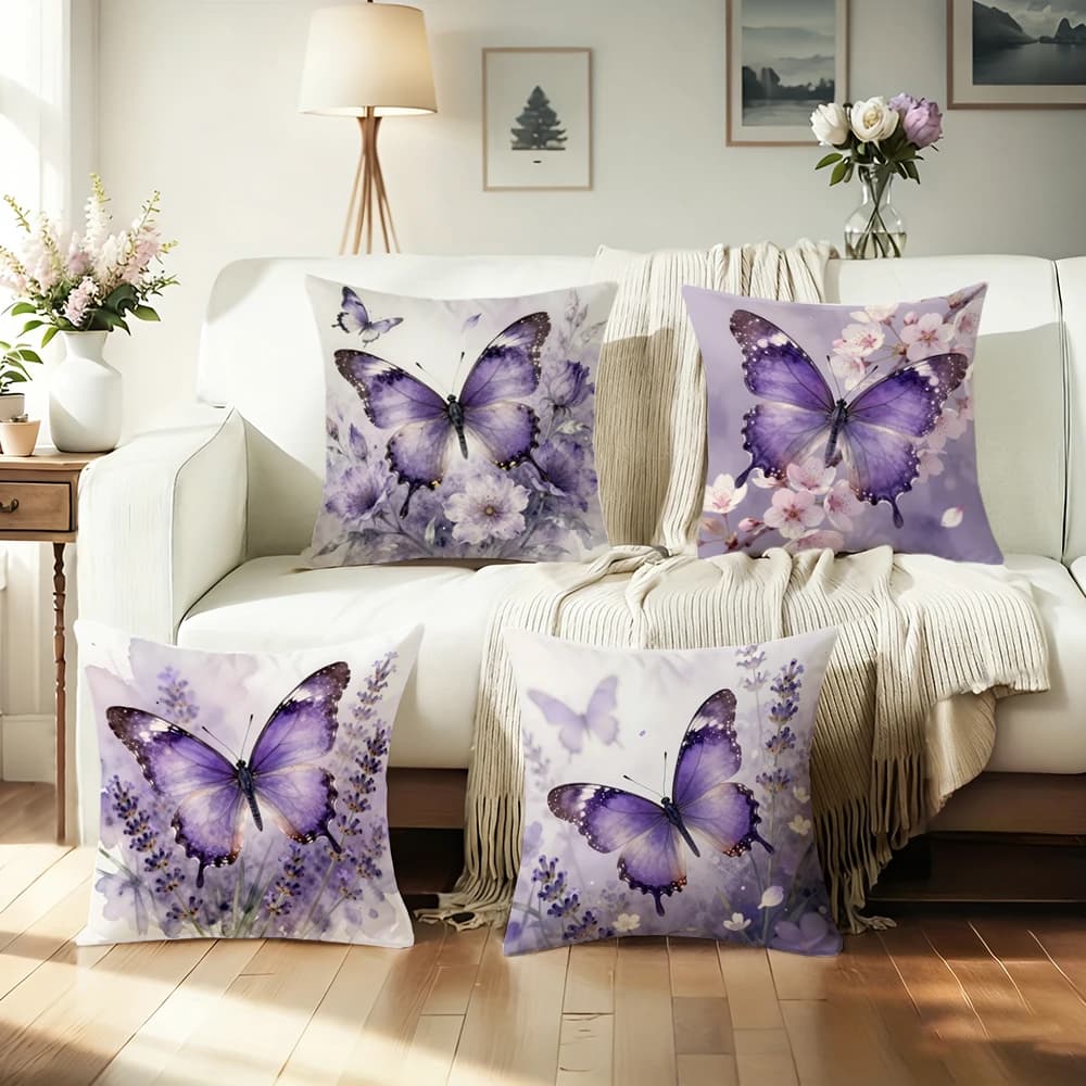1/4 pezzi federe stampate con farfalle e fiori viola fodera per cuscino del divano decorazione della camera da letto di casa