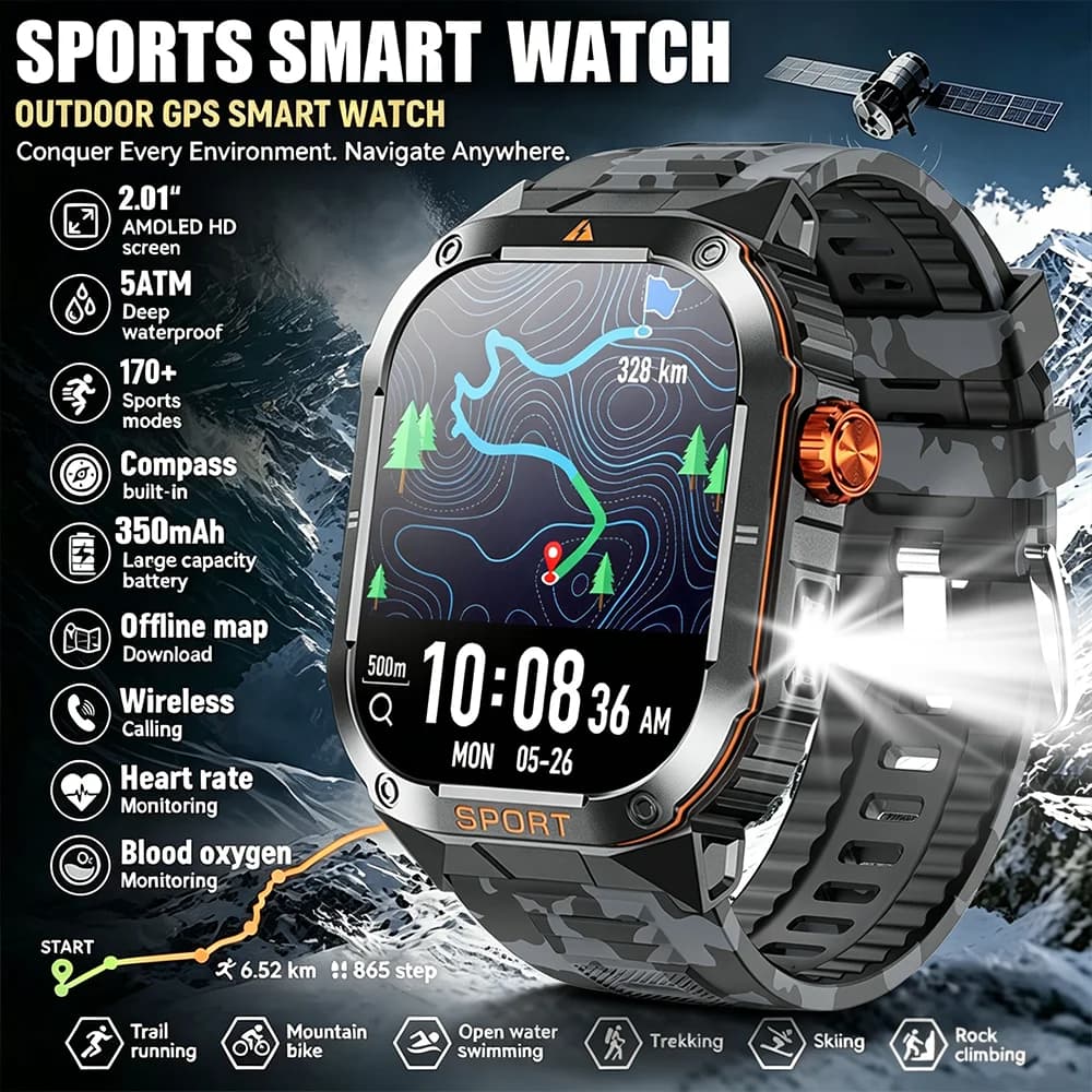 NEW T-REX3 2026 Men Sports Smart Watch 2.01''Inch AMOLED Compass Heart Rate 350mAh Battery Bluetooth Call Waterproof Smartwatch