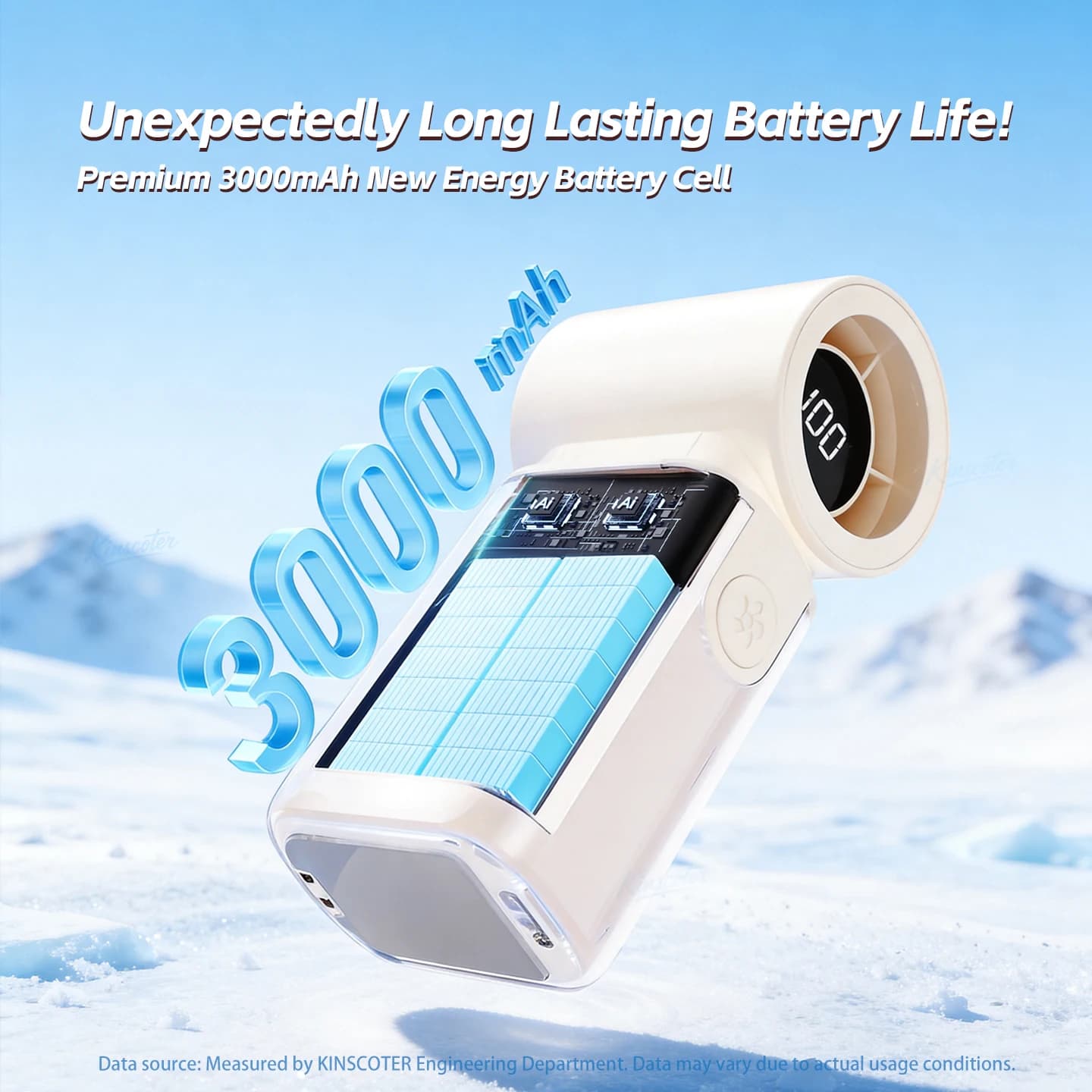 Kinscoter High Speed Cooling Handheld Fan 3000mAh Portable Mini Rechargeable Pocket Fan LED Digital Display for Outdoor Travel
