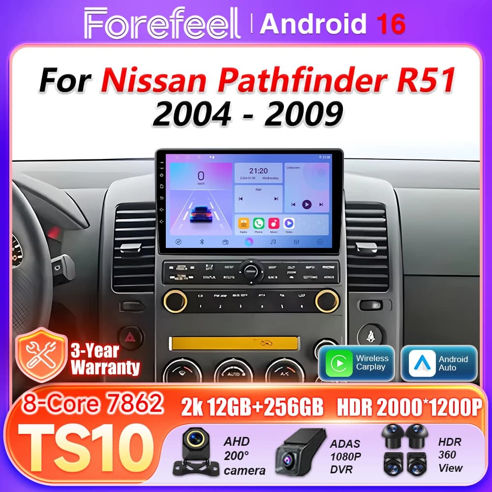 Android 15 Per Nissan Pathfinder R51 2004 - 2009 Autoradio Lettore video multimediale Navigazione Stereo GPS Unità principale Touch Screen