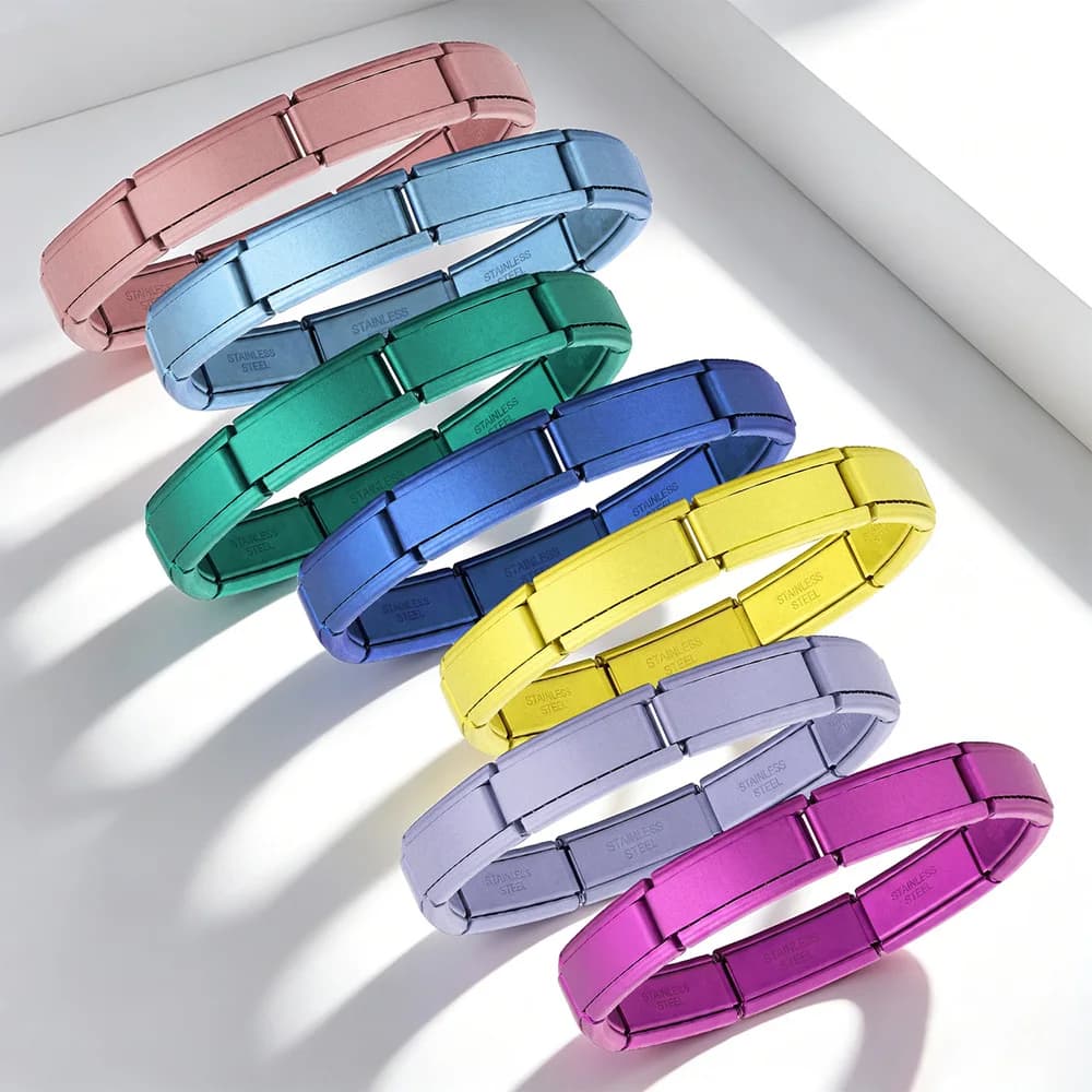 9mm Width 20 Length Colorful Italian Charm Bracelet Fashion Stainless Steel Bangle Elastic Link Chain High Quality Factory DIY