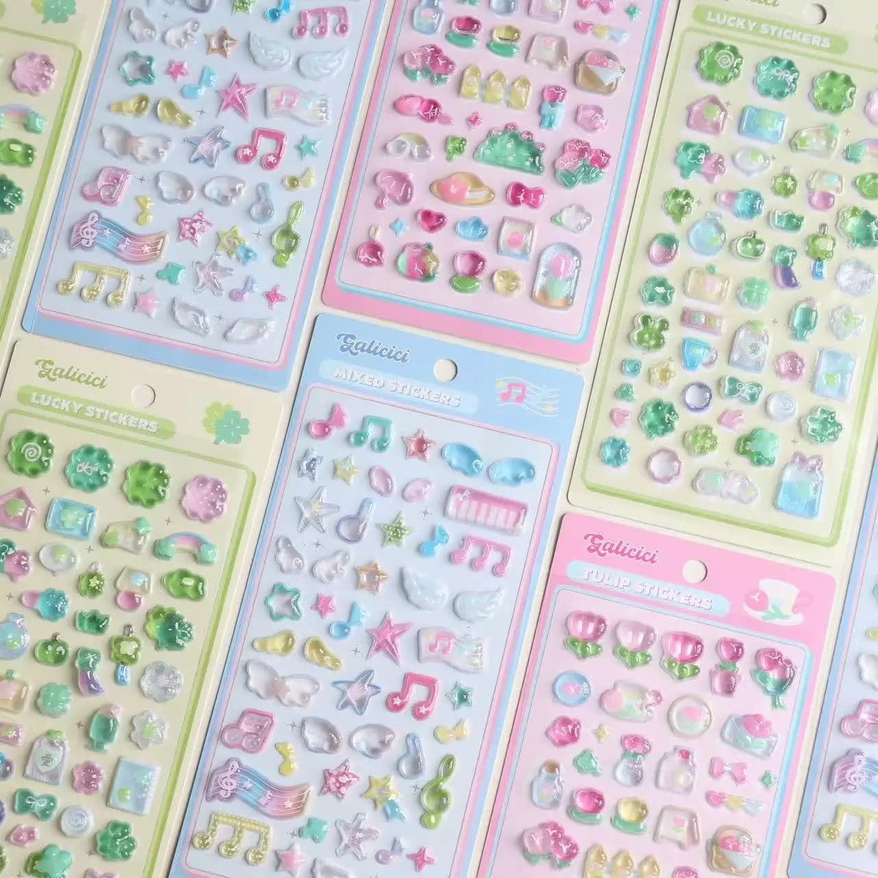 1PC/3PC Korean Three-dimensional Four-leaf Clover Tulip Note Crystal Sticker Cute Mobile Phone Case Decoration Embossed Sticker