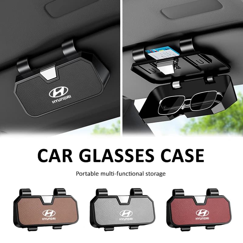 Car Visor Sunglasses Case Holder Clip Goat Leather Eyeglasses Hanger For Hyundai i30 tucson accent hyundai i20 ix35 Accessories