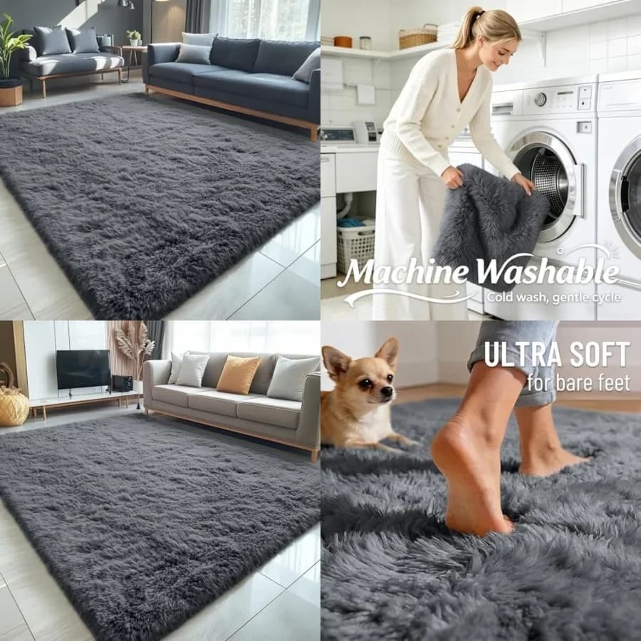 Tappeti Lavabili in Lavatrice 5x8 per Soggiorno, Camera da Letto, Morbido Tappeto Peloso per Comodino, Tappeto da Interno per Ragazze