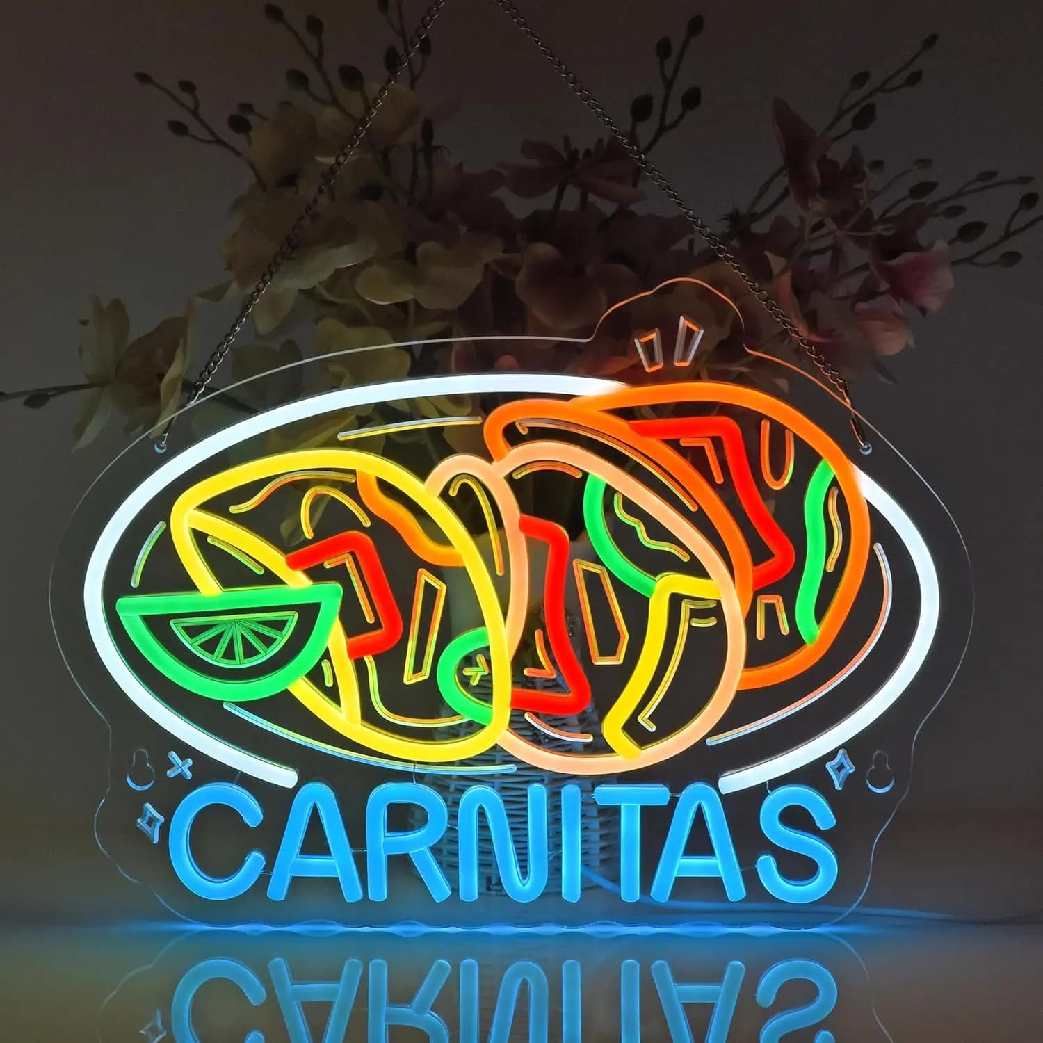 Insegna Luminosa al Neon 'Carnitas' per Ristorante Messicano, Bar Latino-Americano, Decorazione Murale, Alimentazione USB, Dimmerabile