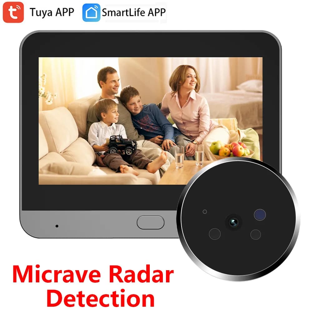 Telecamera Spioncino Digitale MINI con Rilevamento di Movimento a Microonde, WiFi Tuya SmartLife, 3MP, Infrarossi 940nm, Batteria, Occhio di Gatto