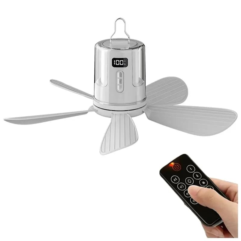 TCF-Ceiling Fans Portable Camping Fan Tent Air Circulator Cooler 10800Mah Rechargeable Electric Fan With LED Light Outdoor
