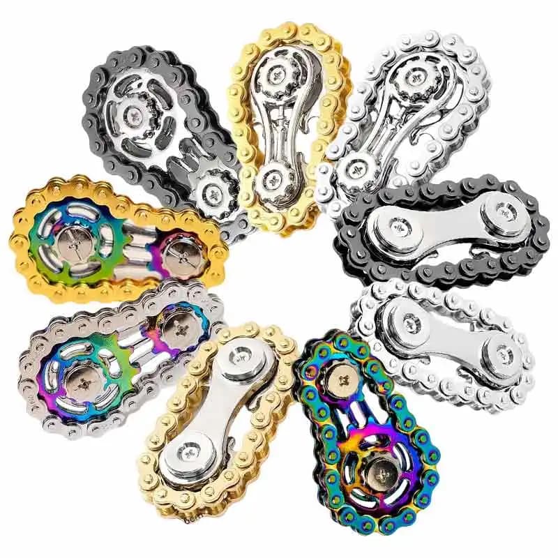 Fidget Spinner in Metallo, Giroscopio da Dito Antistress, Spinner con Catene da Bicicletta in Metallo, Giocattoli Antistress per Adulti e Bambini