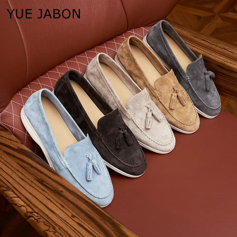 Nuovi mocassini slip-on da uomo in pelle scamosciata di mucca con nappe e mocassini morbidi da uomo in vera pelle per mocassini casual da lavoro con morbida pelle