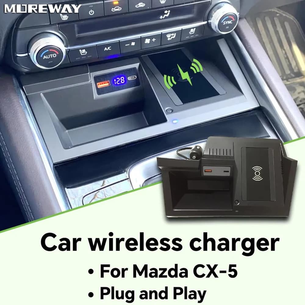 Caricabatterie Wireless 15w per Mazda CX-5 CX5 2017 2018 2019 2020 2021 supporto per telefono pad di ricarica rapida scatola portaoggetti per auto tuning interno