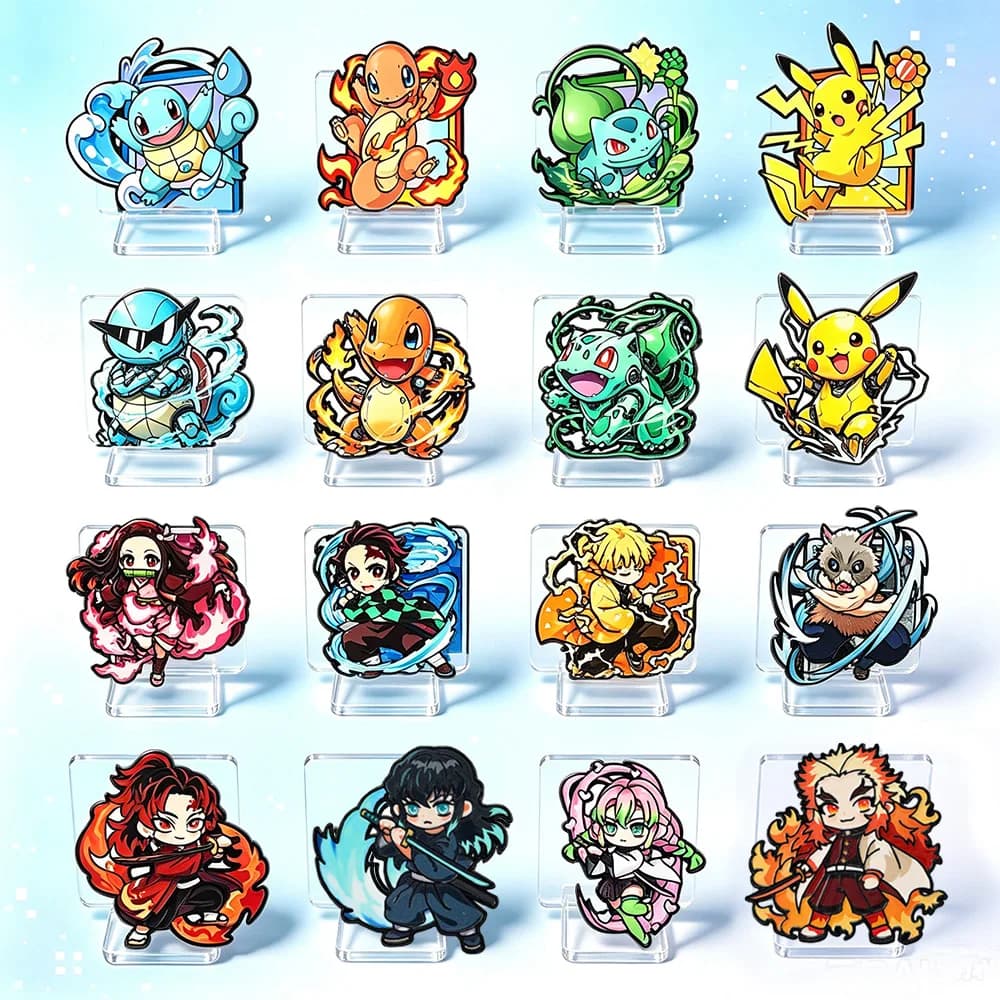 8Pcs Anime Pokemon & Demon Slayer Enamel Pins Cartoon Girl Lapel Brooch Cute Character Collectible Badge Backpack Jewelry Gift