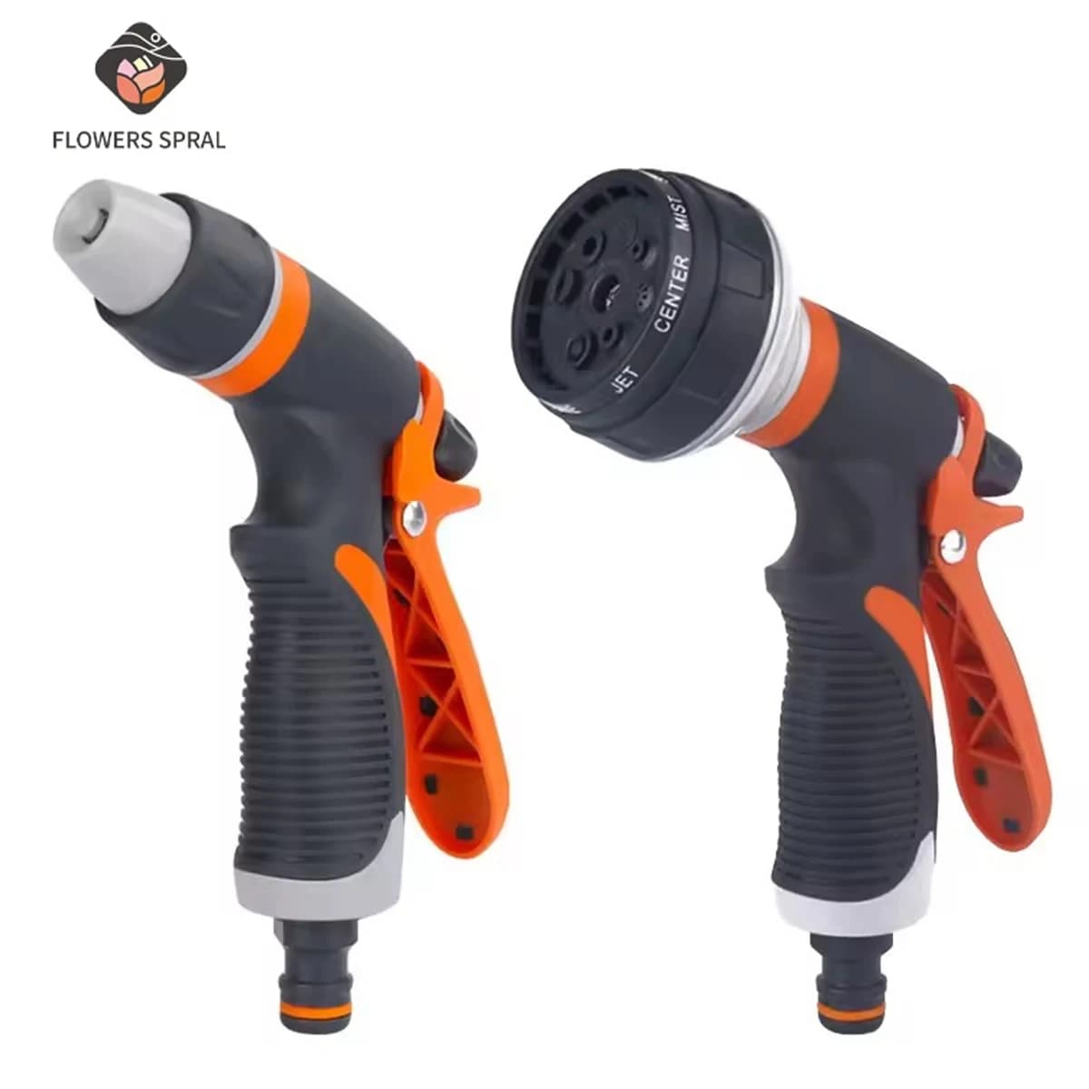 Spray gun for garden irrigation and high pressure car washing, adjustable, corrosion resistant in TPR