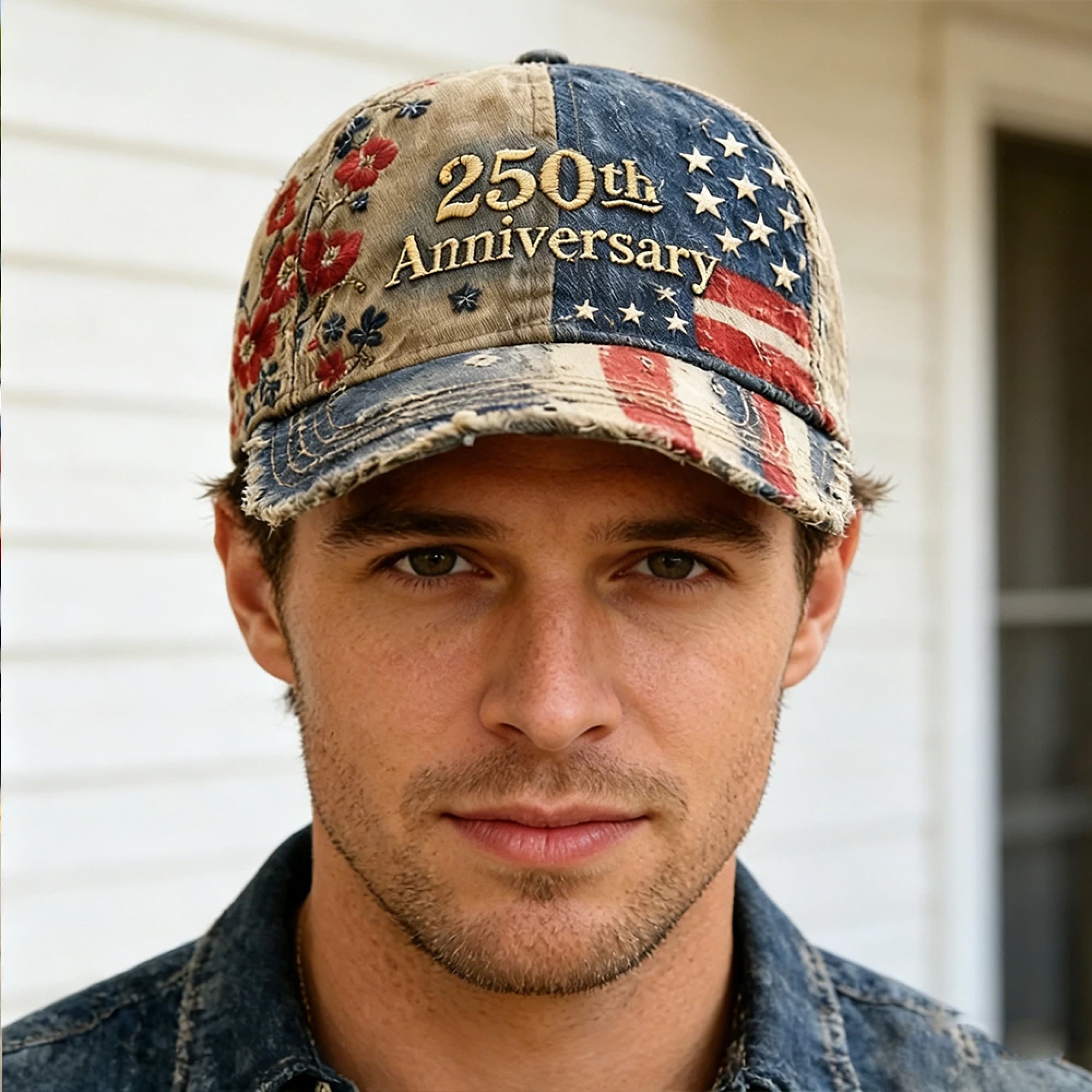 Cappello da Baseball con Bandiera Americana per il 250° Anniversario, per Uomo e Donna, Vintage Ricamato USA 250 Anni, Cappello Patriottico Floreale